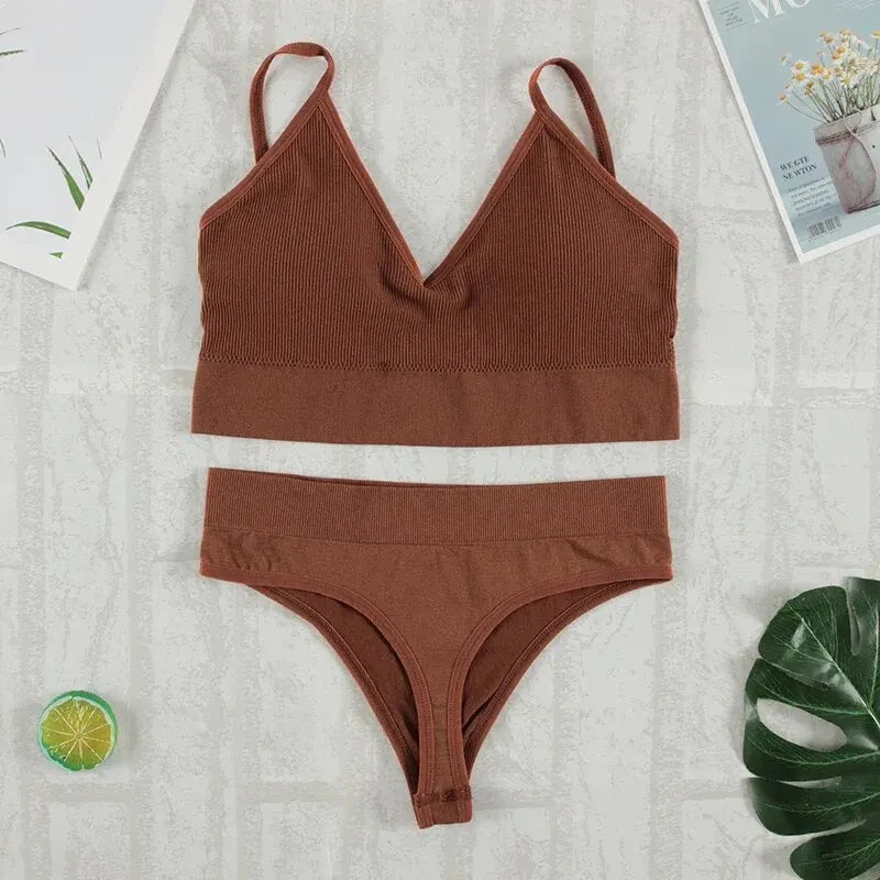 2 Stück BH Set Unterwäsche Set Frauen Höschen sexy G-String nahtlose Bra lette weibliche Dessous Soft Tank Crop Top