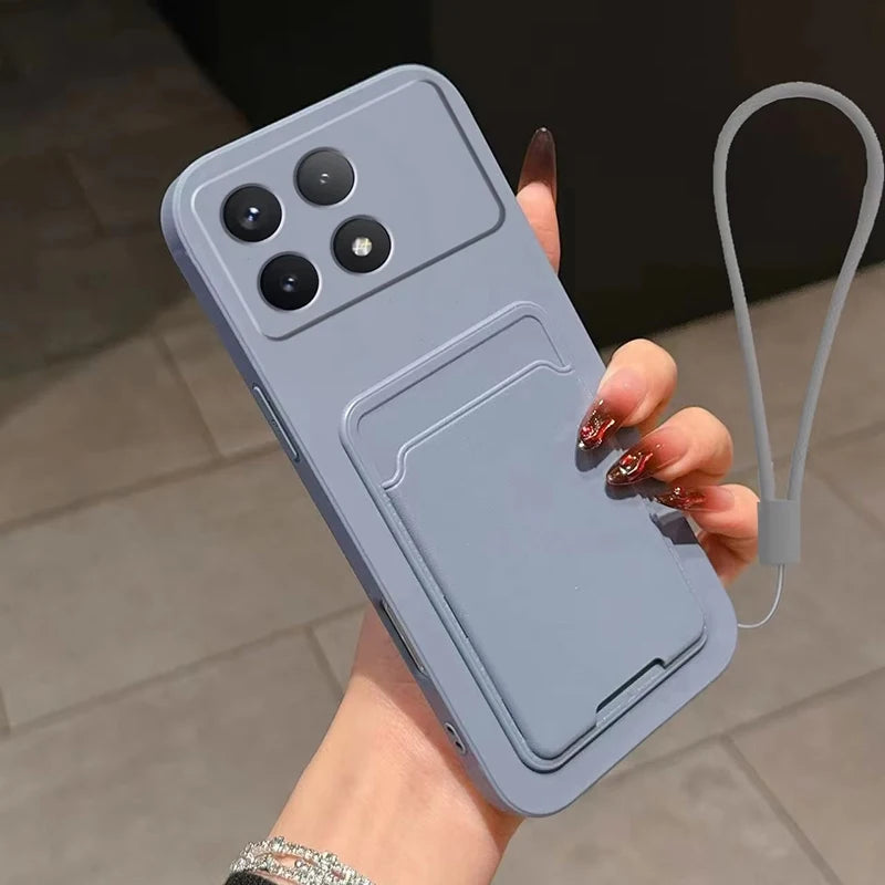 Luxus Flüssigkeit Silikon Karte Slot Tasche Halter Telefon Fall Für XiaoMi Redmi 12C A5 A3 Hinweis 14 13 12 Pro plus 11 10 9 8 Brieftasche Abdeckung