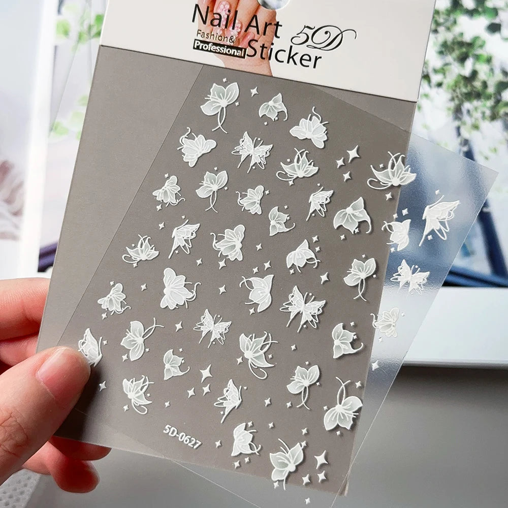 5D Relief Weiße Spitze Nagel Aufkleber Elegante Hohle Spitze Französisch Nagel Aufkleber Selbstklebende Hochzeit Spitze DIY Maniküre Liefert $ # TY3