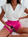 Bluse mit V-Ausschnitt und Flügelärmeln, lockere Passform, elegant, für Büro und Arbeit, für Damen, lässig, für den Alltag, Basic-Tops, Hemden