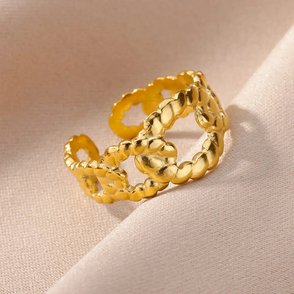 Edelstahl Ringe für Frauen Gold Farbe Unregelmäßige Geometrische Offenen Ring Vintage Wasserdicht Hochzeit Schmuck Teil Zubehör Gif
