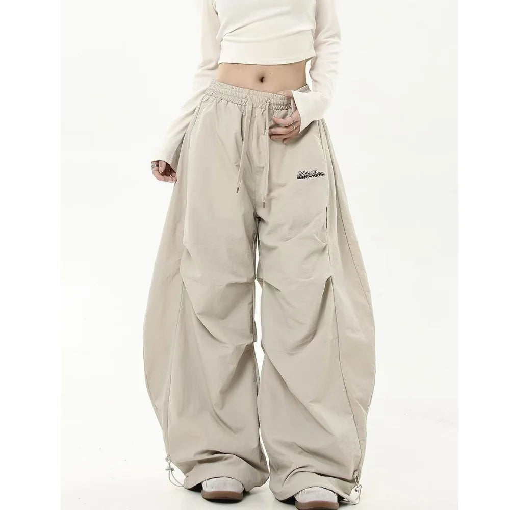Casual Chic Sweatpant Retro Passenden Oversize frauen Breite Bein Hose Niedrige Taille Kordelzug Dame Cargo Hosen Y2K Hip Hop Streetwear