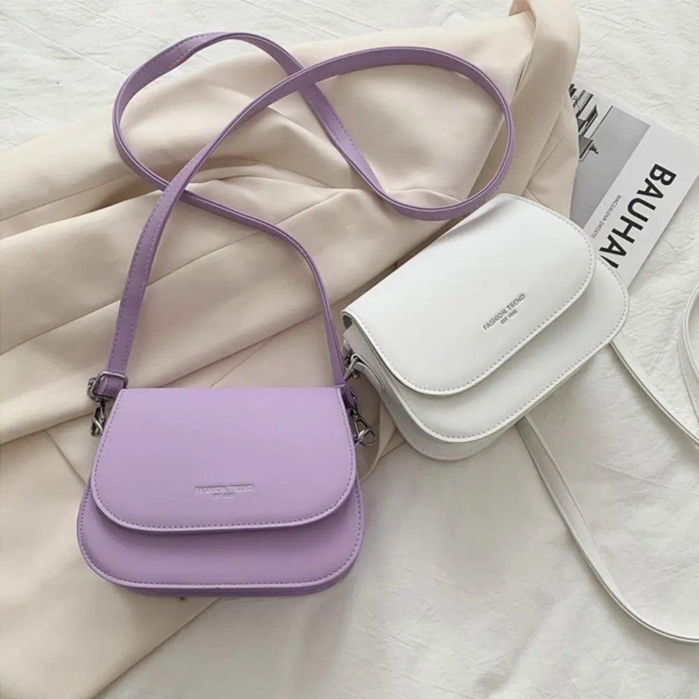 Trendy Sattel Schulter Tasche Frauen PU Leder Umhängetasche Einfache Feste Farbe Klappe Umhängetasche Mode Handtaschen Beutel