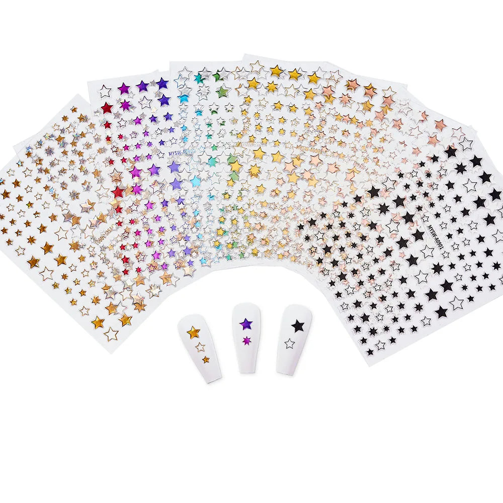 1Pcs 3D Gold/Silber/Weiß/Schwarz/Stern Nail art Aufkleber 3D Holographische Laser Stern Transfer nagel Decals DIY 3D Sterne Nagel Aufkleber