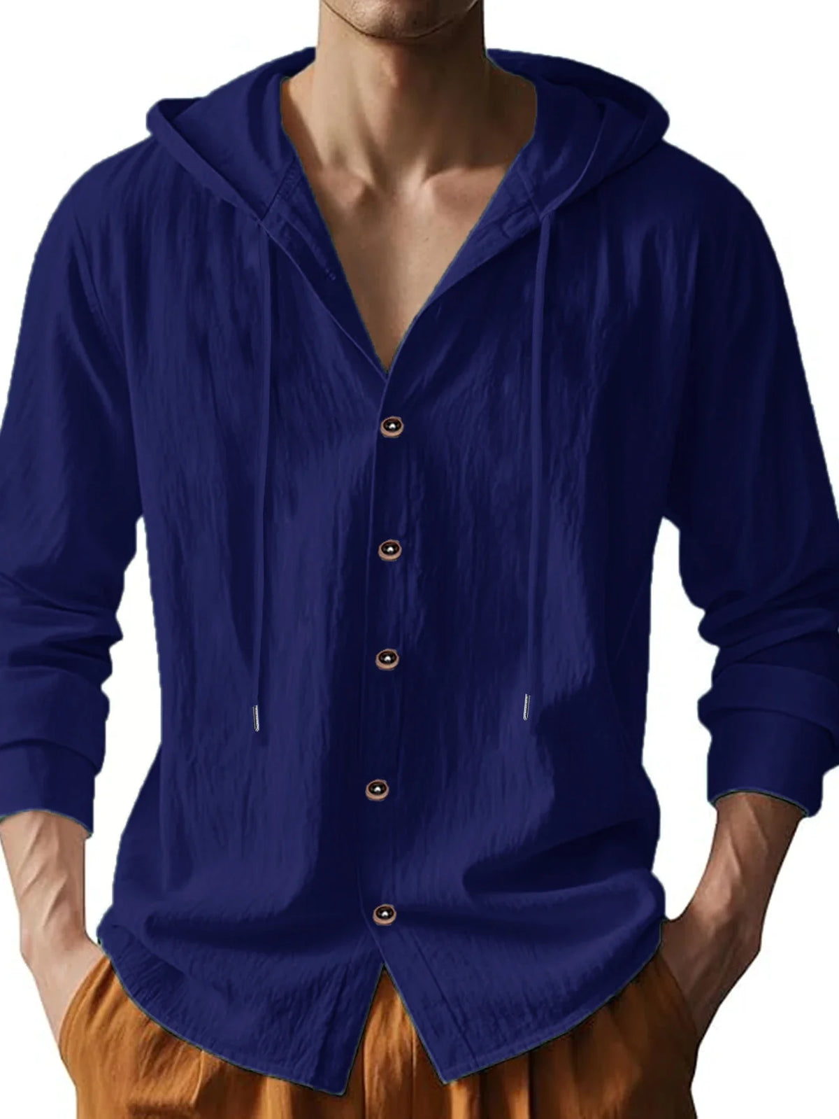 Sommer Heißer Verkauf Strand Stil Shirts männer Lange Ärmeln Mit Kapuze Baumwolle Leinen Einfarbig Casual Vielseitig Kragen hemd Männlich Top