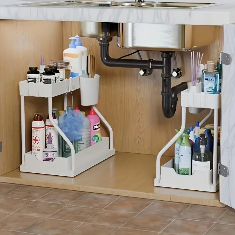 Platzsparender 2-stufiger Organizer unter dem Waschbecken, herausziehbare Aufbewahrungsbox, langlebig, großes Fassungsvermögen, für Küche und Badezimmer, unverzichtbarer Schubladen-Organizer