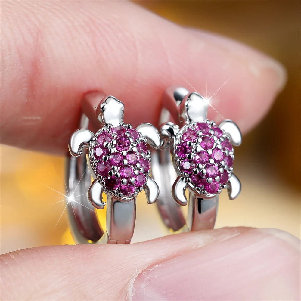 Mehrfarbige Zirkon Meeresschildkröte Creolen für Frauen Vintage Gold Silber Farbe Ohrschnalle Hochzeit Schmuck Valentinstag Geschenke