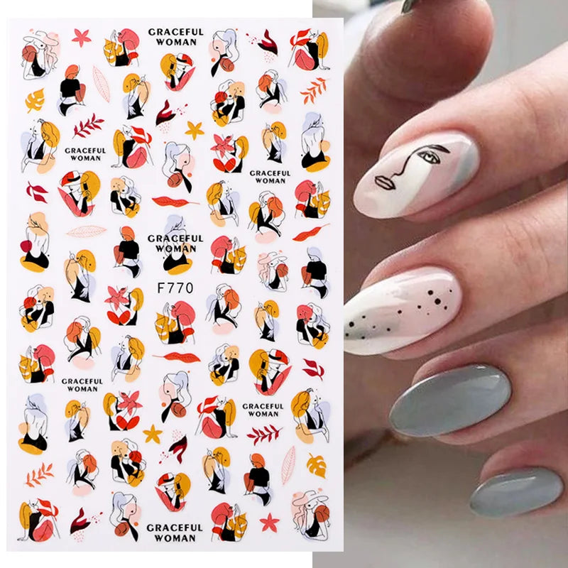 1PCS Schwarz Weiß Schmetterling Laser Nagel Aufkleber Y2K Nail art Dekoration Abstrakte Linien Bronzing Blumen Aufkleber Für Nägel