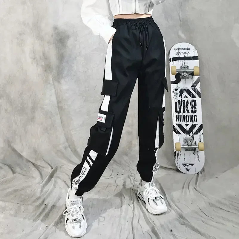 Cargo Hosen Für Frauen Farbe Passenden Knöchel Banded Skateboard Hosen Schwarz Jogger Weibliche Jogginghose Plus Größe S-4XL 5XL