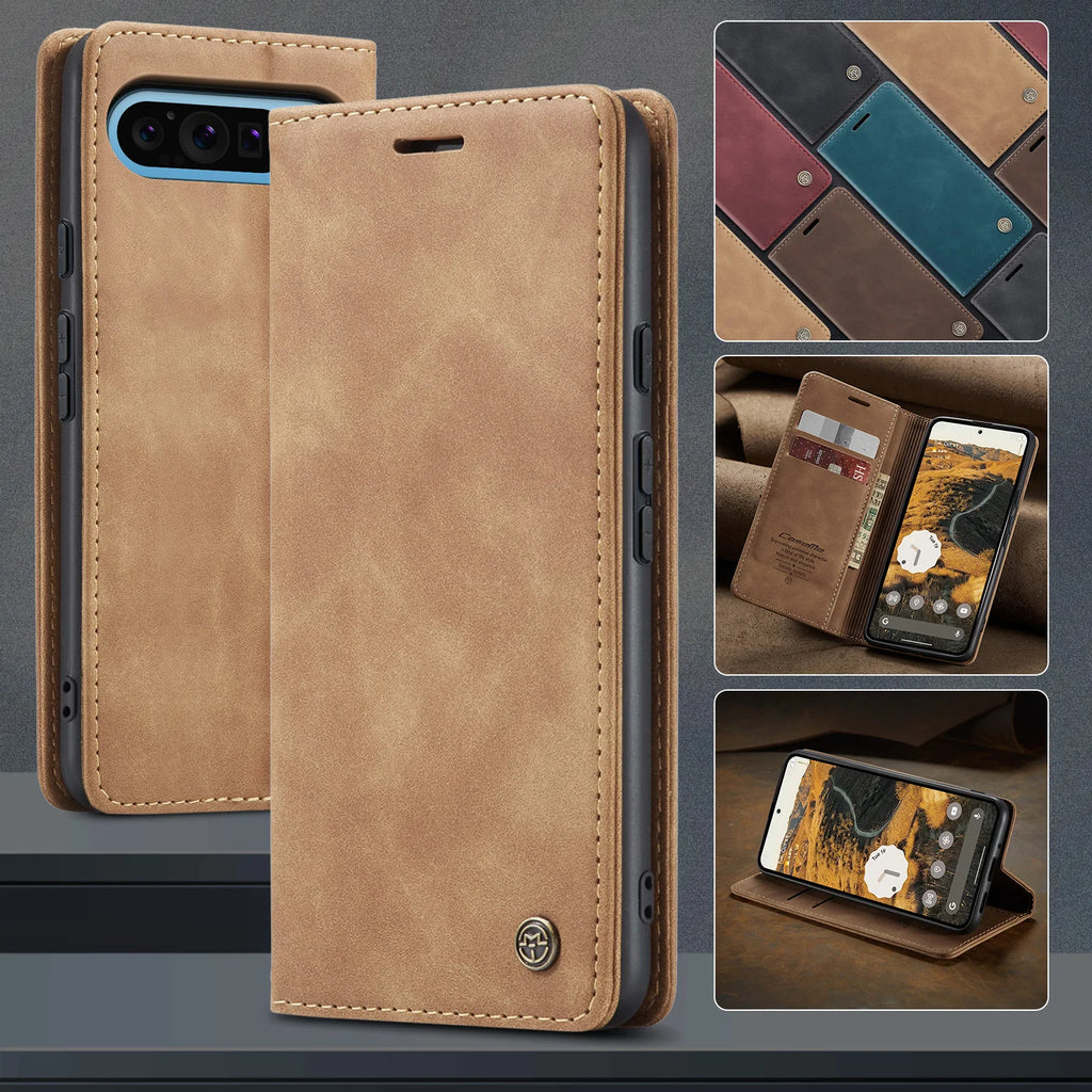 Business Retro Leder Handyhülle für Google Pixel 10 9 8 Pro XL 10A 9A 8A 7 5G Luxuriöse Magnetische Flip-Kartenfach-Brieftaschenhülle