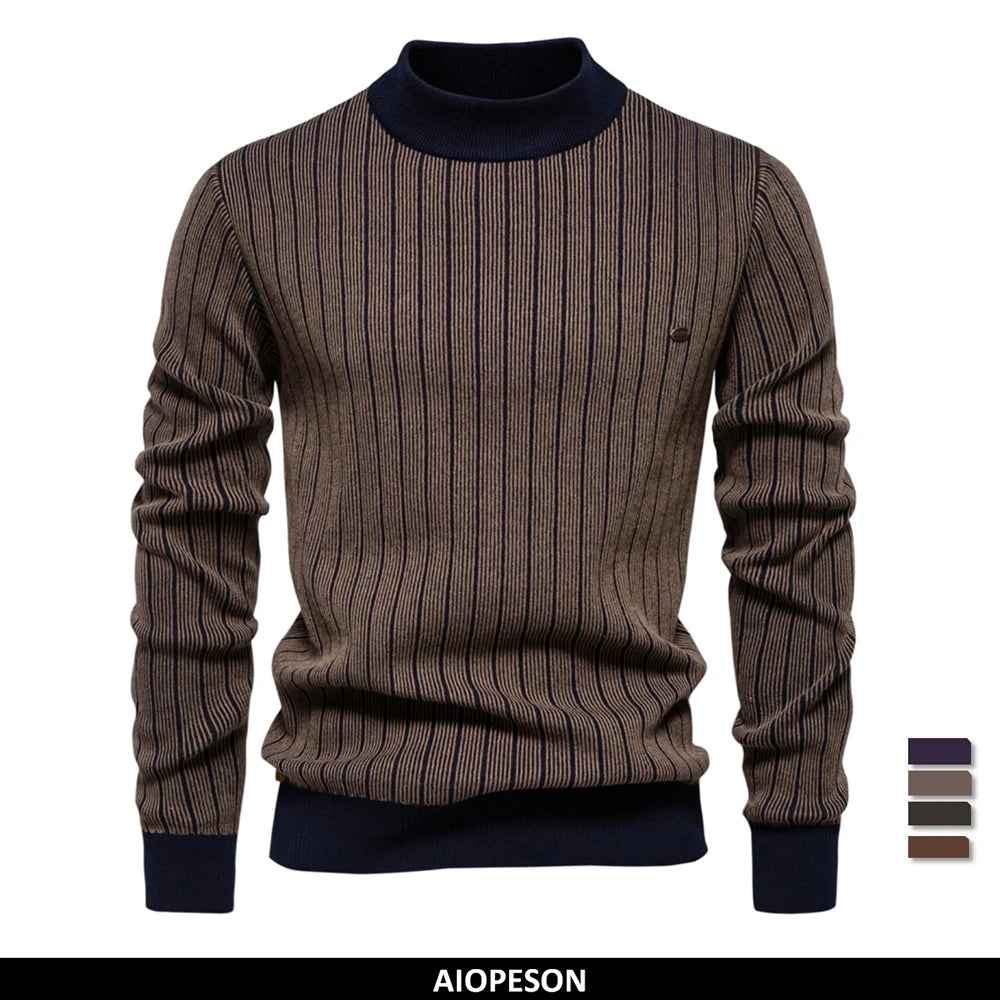 Aiopeson neues Design Herren Mock Neck Baumwolle Pullover Pullover Herbst Winter warm gestreiften Pullover für Männer