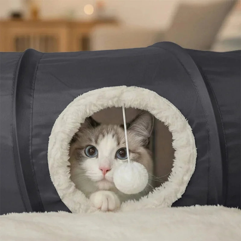 Neuer Faltbarer Indoor-Katzentunnel Kratzfestes Weiches Kissen-Set Katzenspielzeug Interaktives Versteckspiel-Tunnel Haustierzubehör