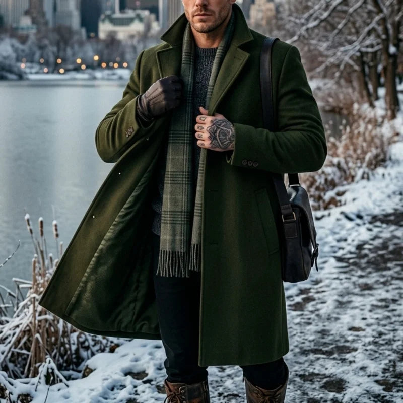 Neuer Winter-Herrenmantel aus Mischgewebe - Einreihiger Verschluss |   Business-Casual & Street-Ready Anzugjacke für Herren Winter