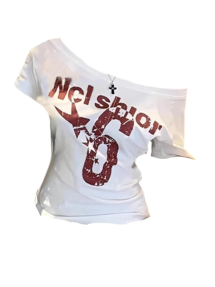 Y2k Sport Sommer Off schulter Top Frauen Sexy Vintage 2000s kurzarm T shirt Dame Körper Grundlegende Crop Top weibliche Casual