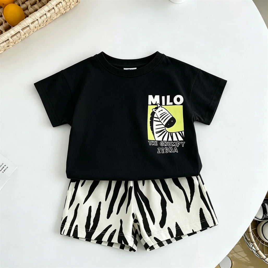 Niedliche Kinder-Outfits Neues Bedrucktes T-Shirt+Shorts Zweiteiler-Set Kinder-Sommerkleidung 2026 Cartoon-Tees Vielseitige Shorts-Kombination