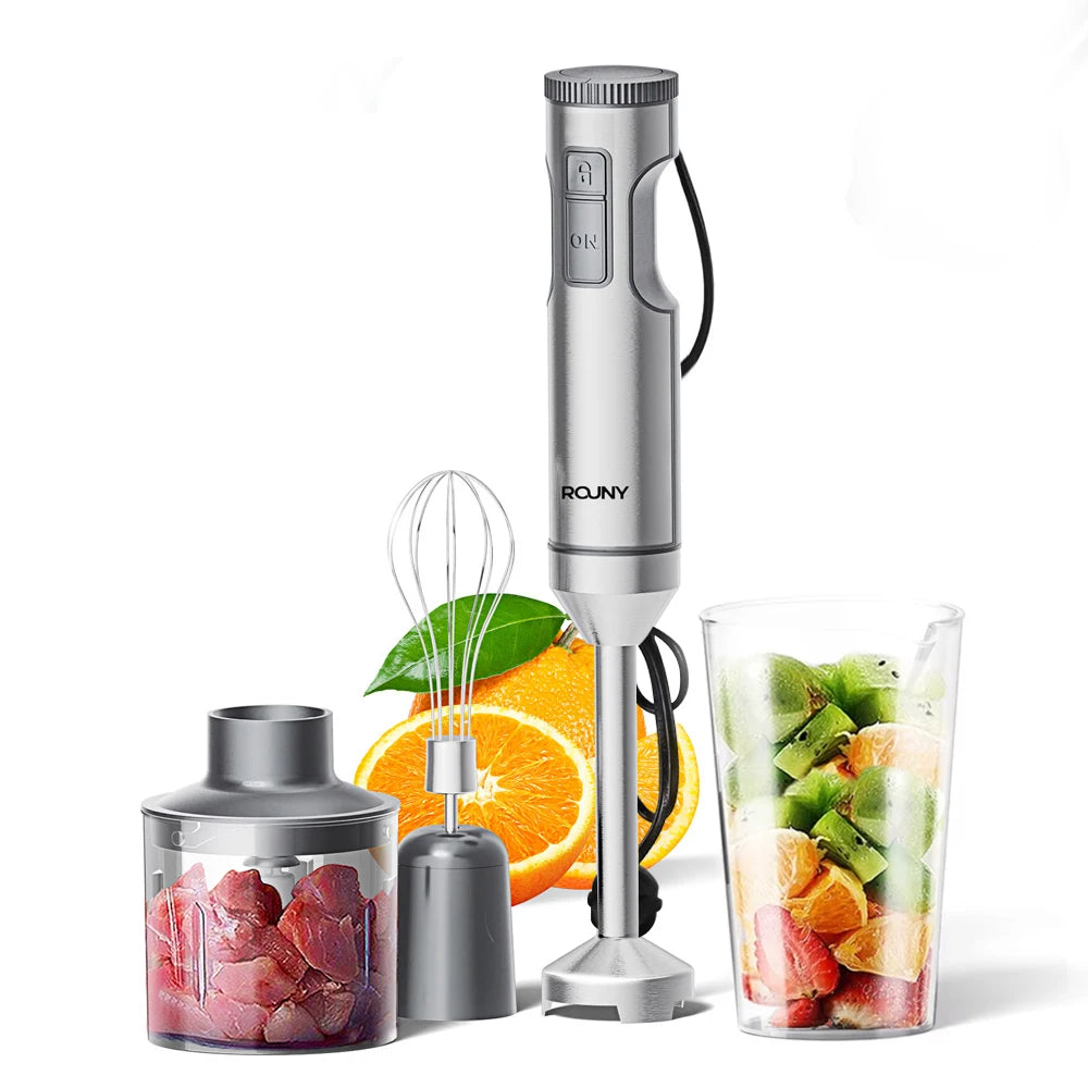 Handstabmixer Leistungsstarker 4-in-1-Stabmixer aus Edelstahl, 700ml Mixbecher, 500ml Prozessor, Schneebesen