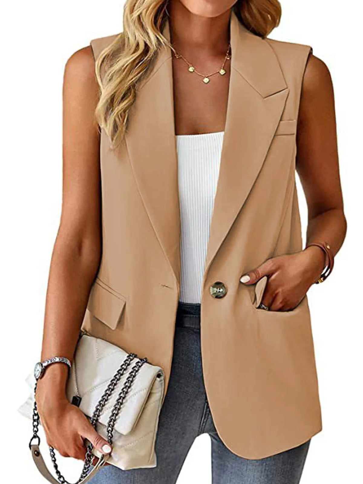 2025, ärmellose Blazer-Weste für Damen, lässige Büroweste, schmale Passform, Frühlings- und Sommer-Cardigan, Top, elegante Arbeitskleidung, Jacke