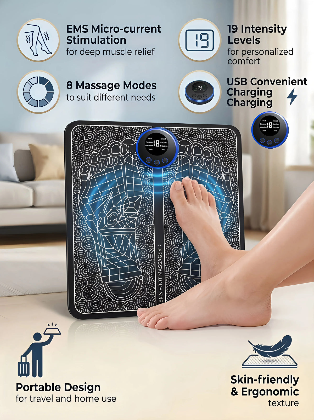 2026 Fußmassagegerät zur Entspannung, Automatische Puls-Fußmassagematte mit Wärmefunktion, Beruhigende Fußpflegematte für den Heimgebrauch