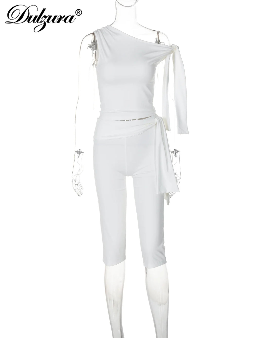 Dulzura Sexy elegantes 2-teiliges Shorts-Set mit Schnürung, diagonaler Kragen, ärmelloses, figurbetontes Crop-Top und Shorts, passendes Set für Party, Club