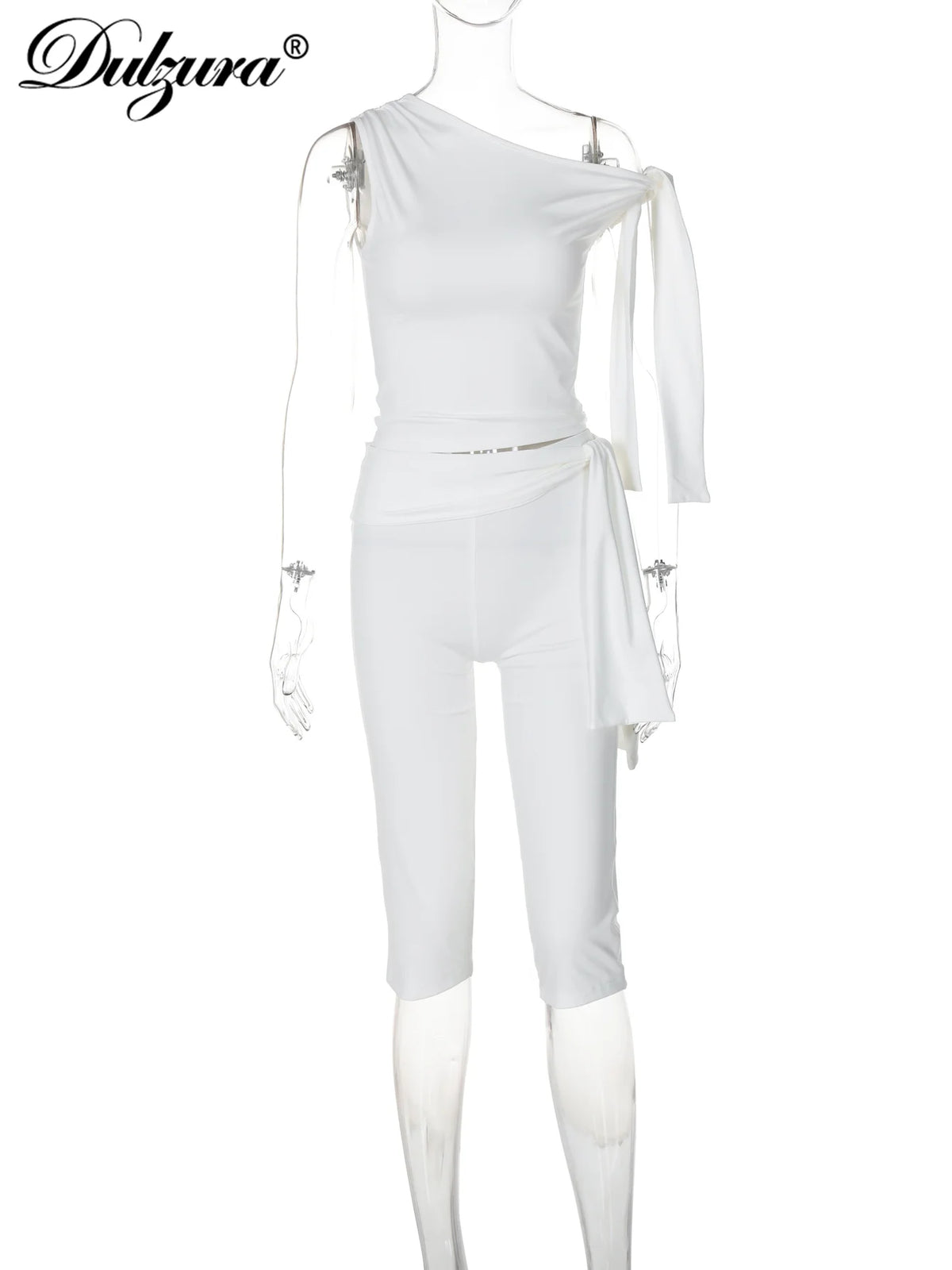 Dulzura Sexy elegantes 2-teiliges Shorts-Set mit Schnürung, diagonaler Kragen, ärmelloses, figurbetontes Crop-Top und Shorts, passendes Set für Party, Club