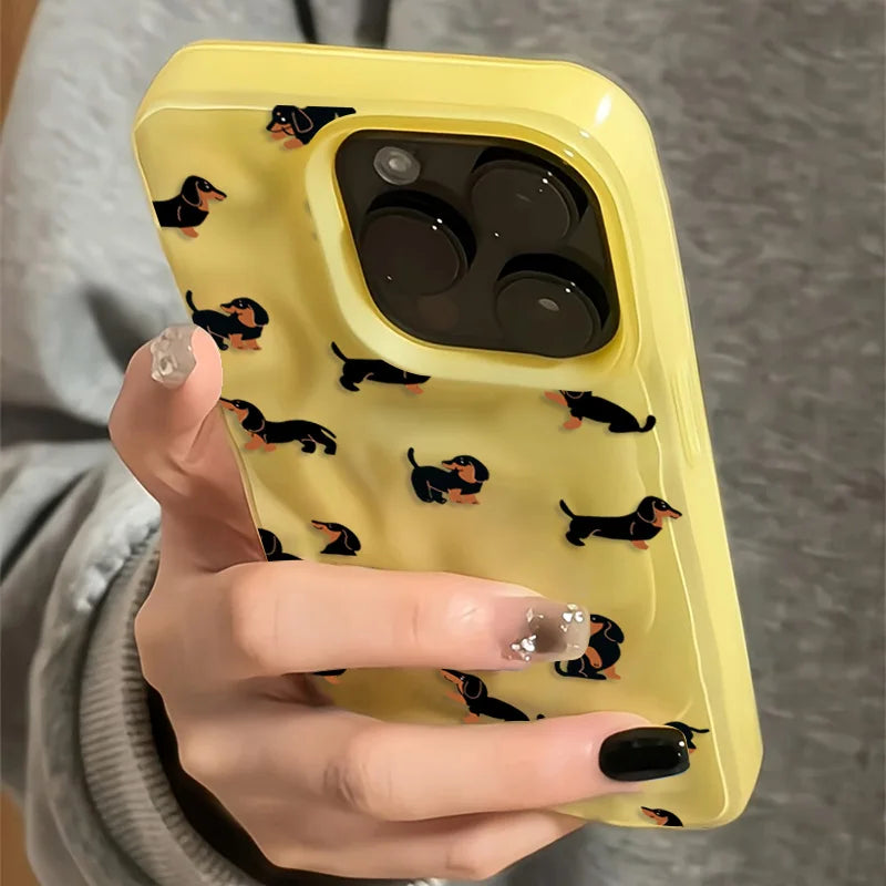 Weiche Silikon-Handyhülle mit Dackel-Muster für iPhone 17 Air 16 15 13 14 12 11 Pro Max Plus 16E 17 Pro Falten-Textur-Abdeckung