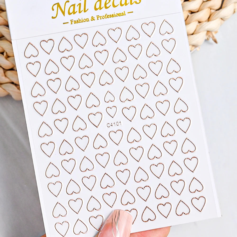 1Pc 3D Gold Silber Hohl Liebe Herz Nagel Aufkleber Weiß Schwarz Laser Herz Selbst-klebe Aufkleber Maniküre Dekoration spitze Sliders