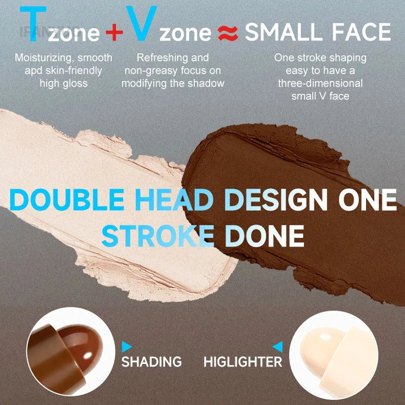 Dual-Ended Bronzer Contour Stick 2 in 1 Smooth Cream Nose Shadow Concealer Pen V Face Brighten Highlight Face Shaping Makeup