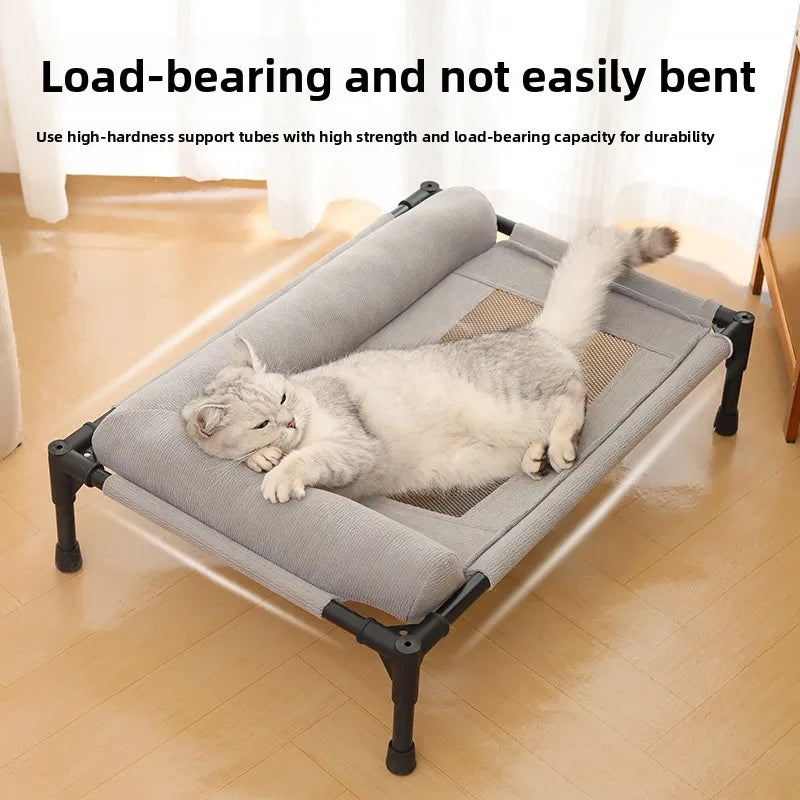 Erhöhtes Netz-Haustierbett für Mittelgroße und Große Katzen und Hunde, Abnehmbar und Waschbar, Atmungsaktives Haustier-Sofa, Feuchtigkeitsbeständig mit Kissen