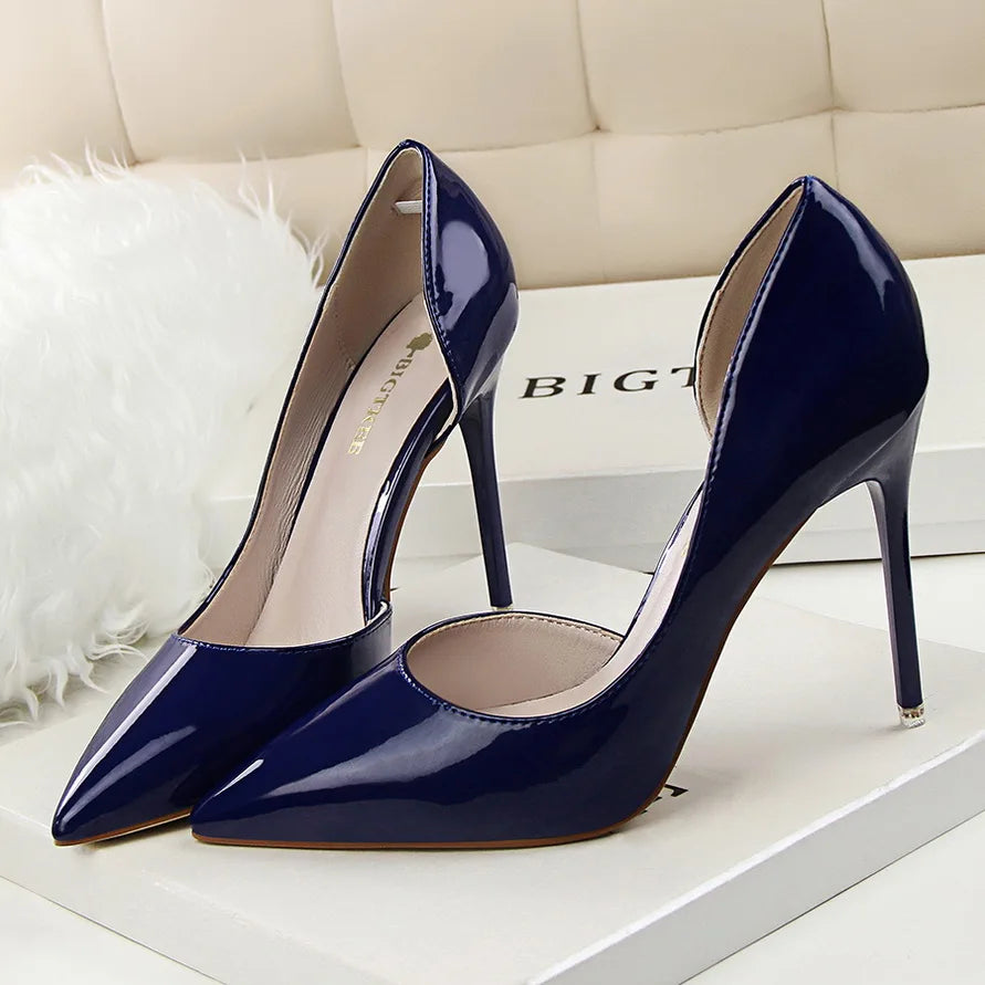 Frauen 7,5 cm 10,5 cm High Heels gelbe Pumps Büro sexy Stiletto Hochzeit Braut Scarpins kurze Absätze Dame sexy hohle Party Schuhe