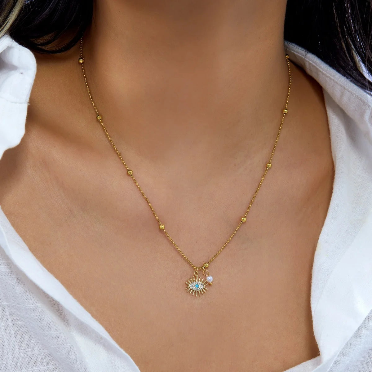 Glücksbringer Doppelschichtige Zirkon Böser Blick Halsketten für Damen und Herren Türkisches Auge Anhänger Halskette Party Schmuck Geschenk