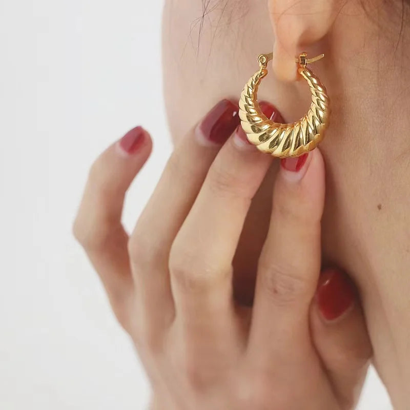 EILIECK 316L Edelstahl Metall Gold Farbe Hoop Ohrringe Für Frauen Trendy Hochwertige Wasserdichte Ohr Clips Schmuck Geschenk