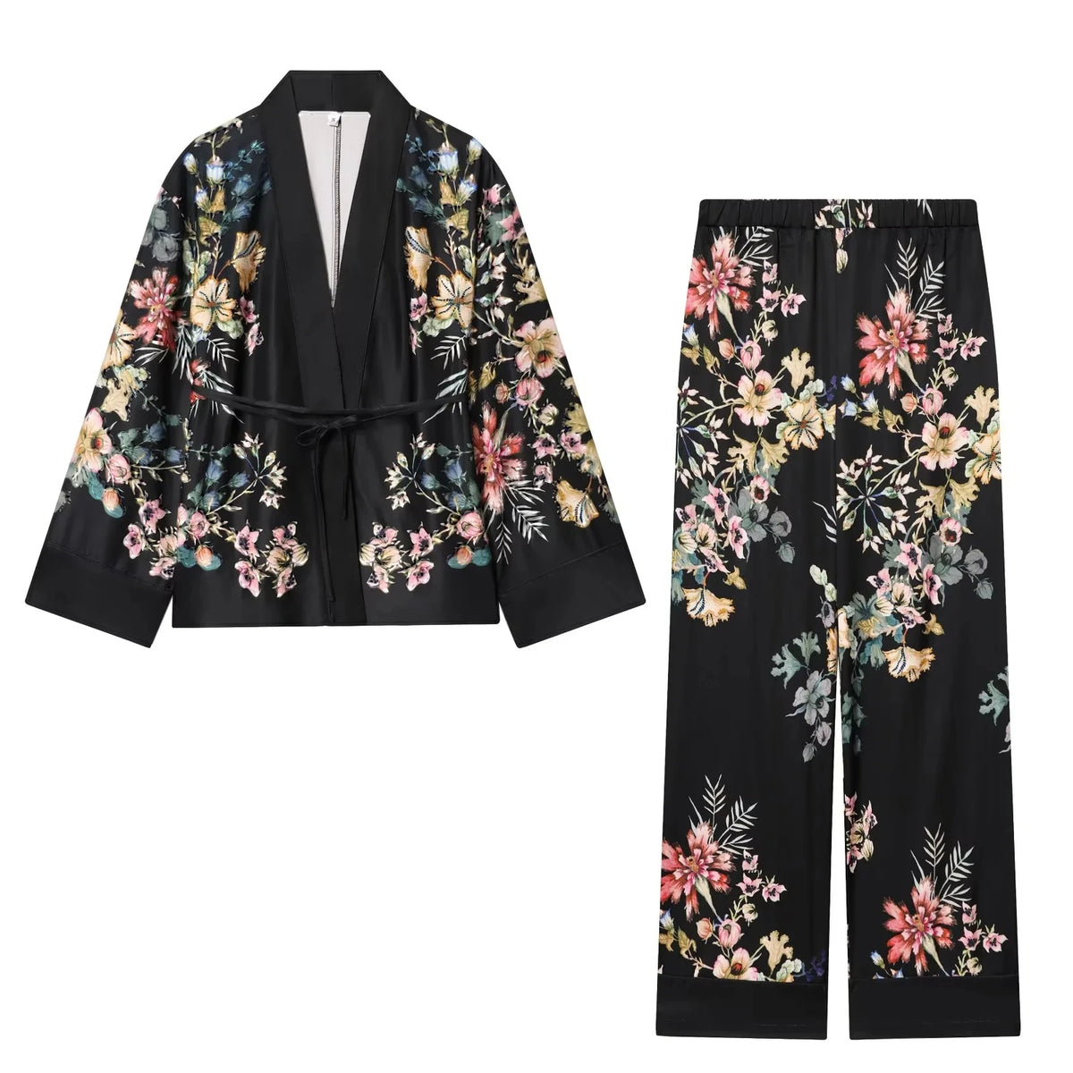 KONDALA Lässig-Schicke Damen-Print-Anzüge mit V-Ausschnitt, Langarm, Schnürung, Lockerer Blazer und Weite Hose – Neue Mode 2026 für Damen – Urlaubs-Sets