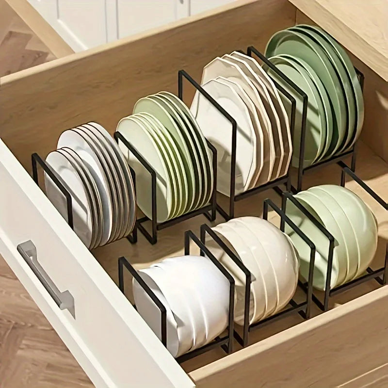 1 Stück Elegantes Metall-Geschirrregal-Set, Platzsparender Mehrstufiger Organizer, Teller- und Besteckhalter, Ausziehbares Design, Küchenaufbewahrung