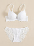 1 Set elegantes Dessous-Set aus Spitzenstickerei und atmungsaktivem Stoff: Push-up-BH, durchsichtiges Höschen mit tiefer Taille – ultimativer Valentinstag