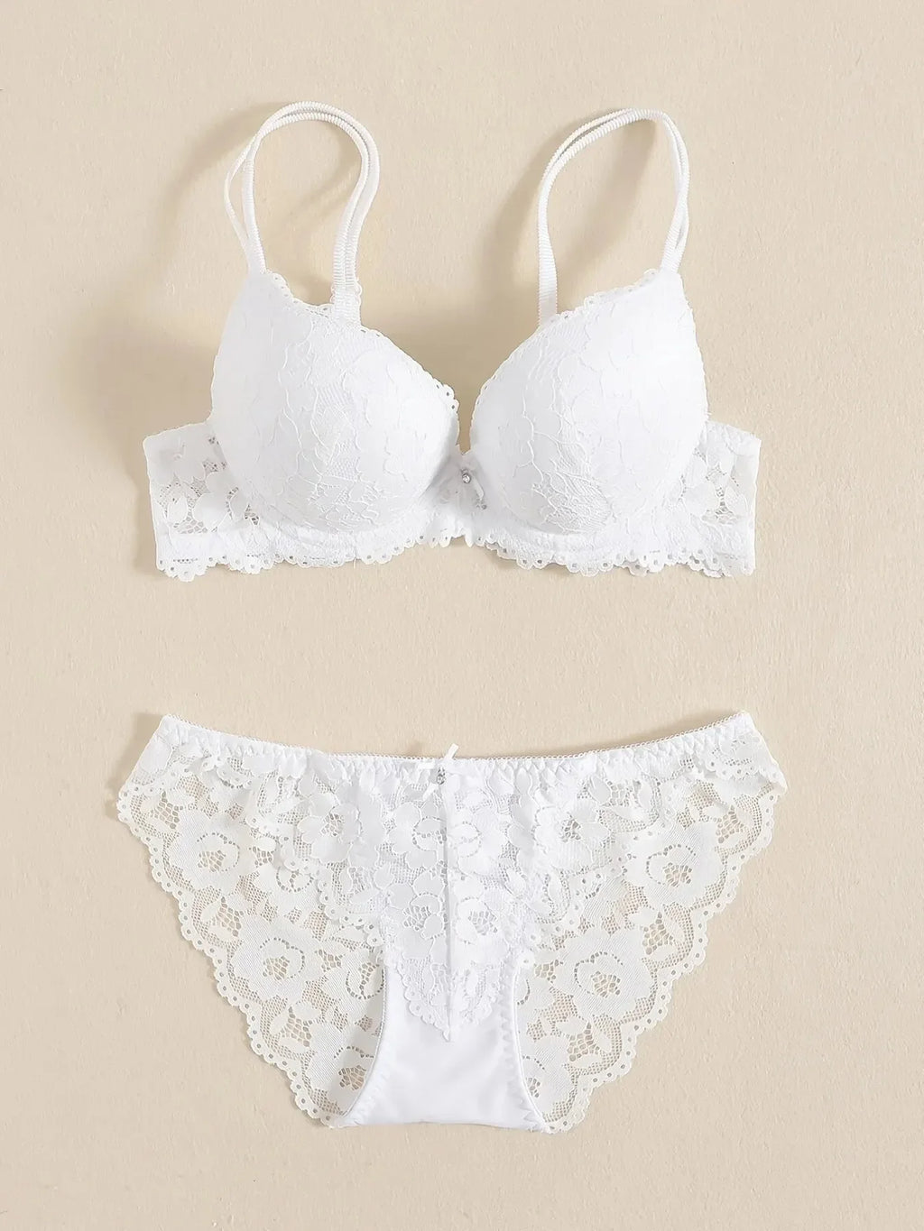 1 Set elegantes Dessous-Set aus Spitzenstickerei und atmungsaktivem Stoff: Push-up-BH, durchsichtiges Höschen mit tiefer Taille – ultimativer Valentinstag