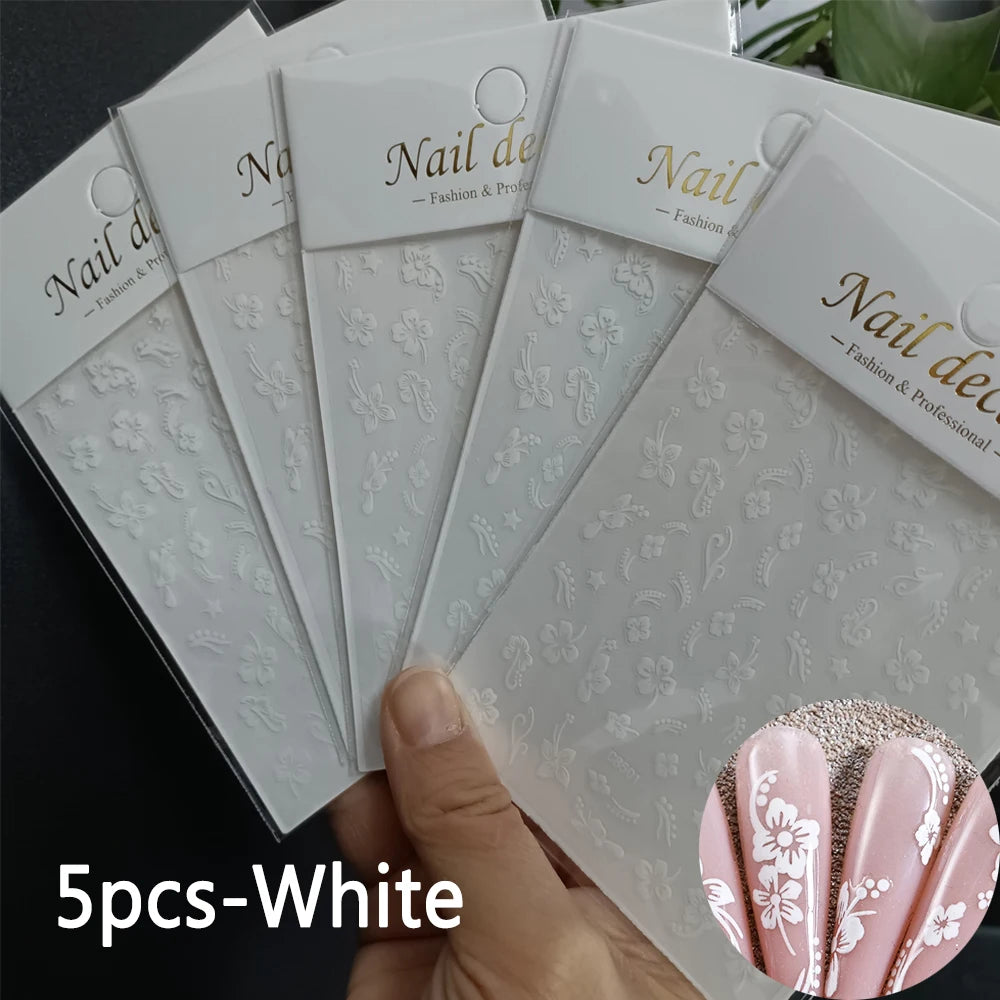 1pc 3D Hibiscus Blumen Nagel Aufkleber Weiß Schwarz Blütenblätter Klebe Abziehbilder Rosa Goldene Blumen Slider Für Nail art Dekoration