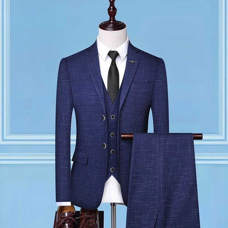 3-teiliges Anzugset im britischen Stil – hochwertige Herrenmode, Hochzeitsbankett, europäischer und amerikanischer Look mit Jacke, Weste und Hose