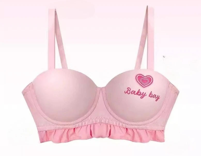 Kawaii Lolita Dessous Set Push-Up-BH, kabelloses gepolstertes Bralette für kleine Brust, süßes BH- und Höschenset im Barbie-Puppenstil MOYISU