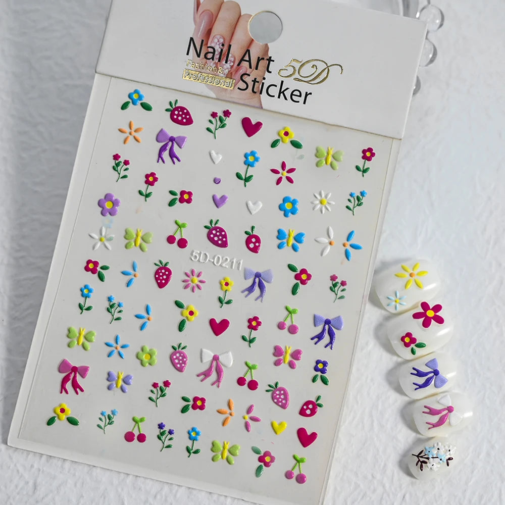 5D süße weiße Gänseblümchen Nagelaufkleber Kawaii Blume grünes Blatt Gänseblümchen japanische Nail Art Dekorationen Abziehbilder DIY Maniküre Zubehör # 9