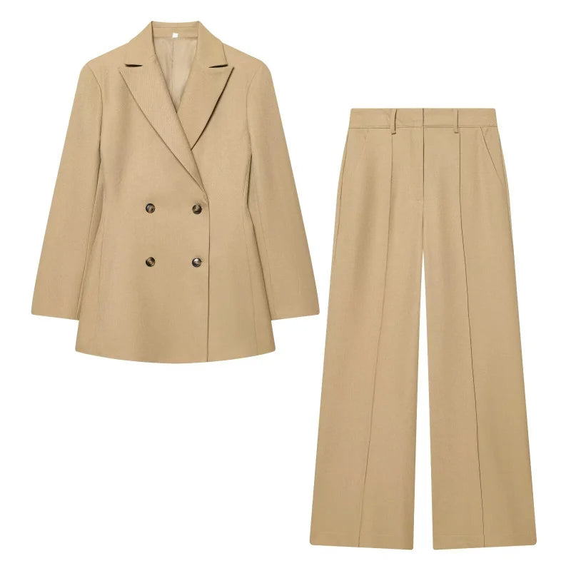 ETJ Damen Zweireihiger Anzug Set Übergroßer Blazer Weite Hose Business Casual Büro Arbeit Mode 2026