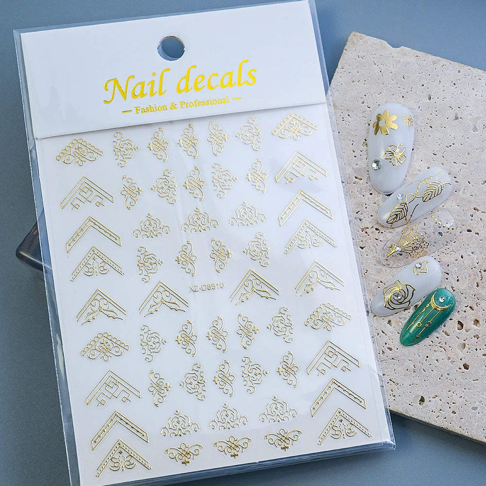 1 Blatt 3D Blattgold Blume Nail Art Aufkleber Blumenstrauß Blütenblatt Retro Nagelaufkleber Selbstklebende Blüte Charmante Maniküre Schieber