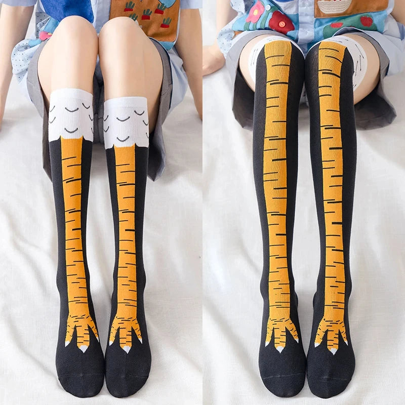 Lustige Huhn Pfote Strumpf Über-knie Druck Dünne Bein Lange Strümpfe Frauen Frühling Herbst Winter Mittleren High School Mädchen socken