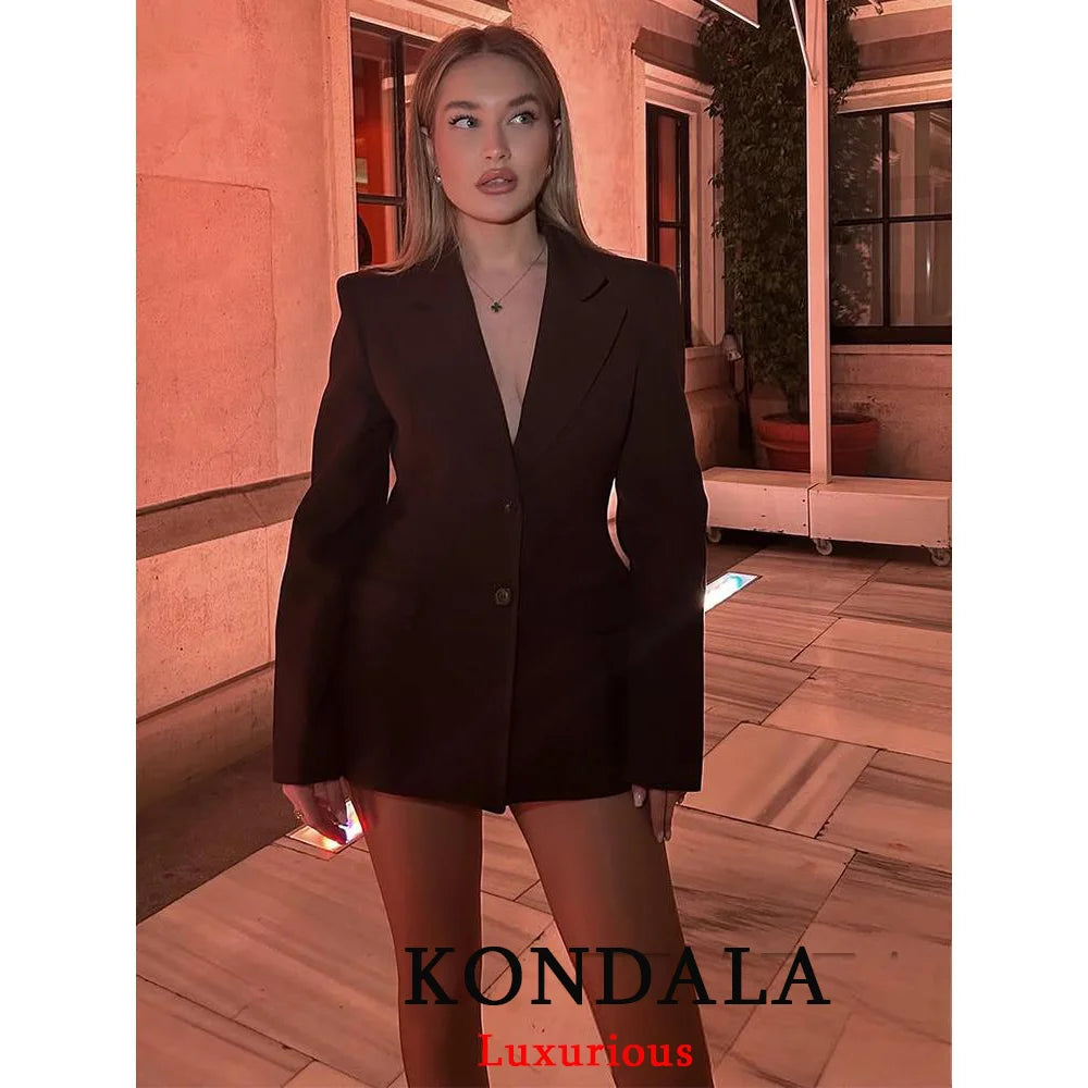 KONDALA Chic Casual Solide Frauen Anzug Taschen Taste Blazer Gerade Lose Hosen Zipper Rock Neue Mode 2025, Herbst Winter Sets