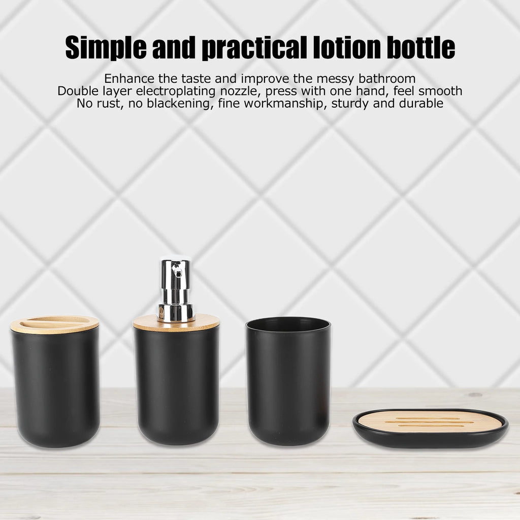 4 Teile/satz Badezimmer Zubehör Set Bambus Wasserdicht Spender Zahnbürste Halter Tablett Tumbler Tasse Seifenschale für Home Hotel