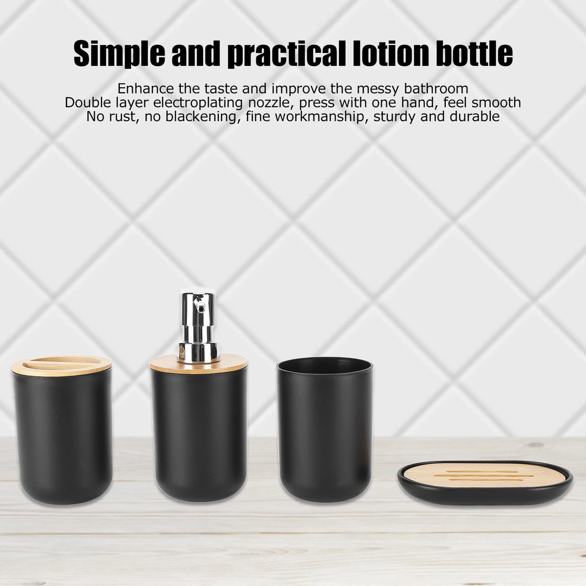 4 Teile/satz Badezimmer Zubehör Set Bambus Wasserdicht Spender Zahnbürste Halter Tablett Tumbler Tasse Seifenschale für Home Hotel