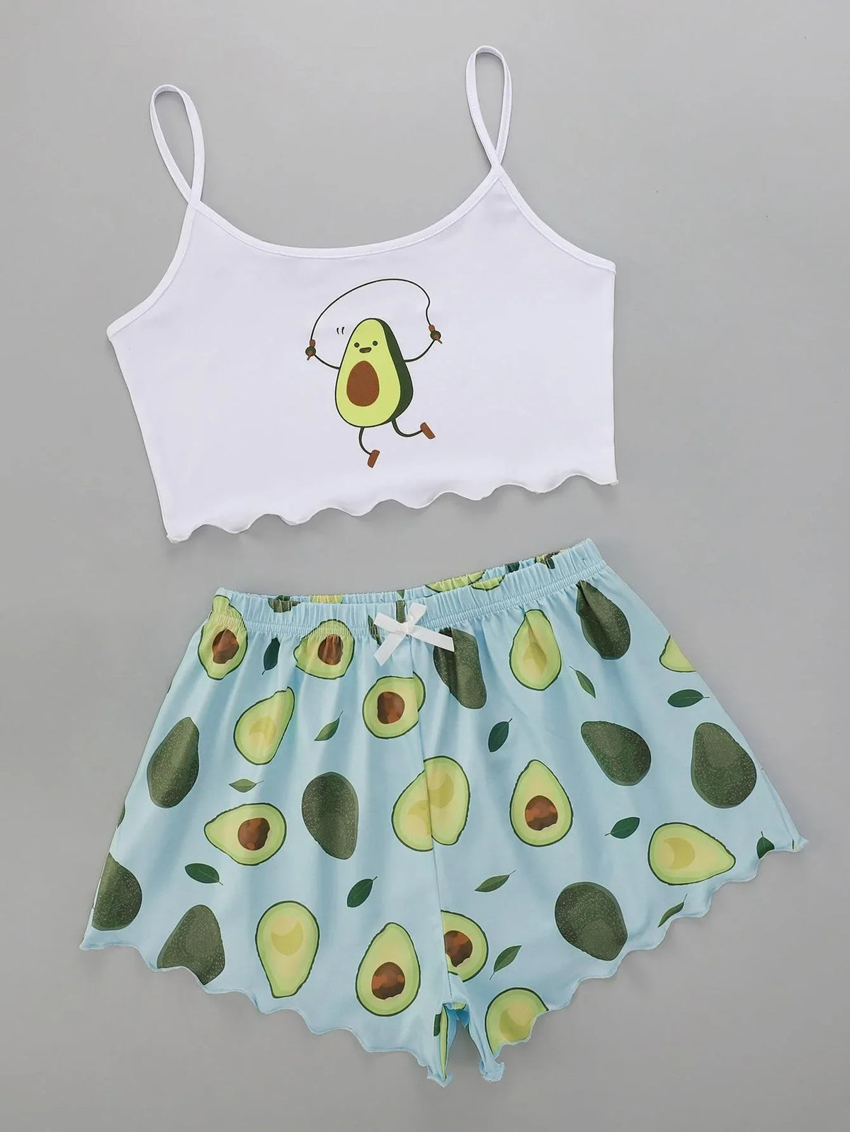 Sommer-Pyjama-Set mit Avocado-Druck für Damen, lässiges Leibchen mit Shorts, sexy Dessous, Nachthemd, Homewear, Nachtwäsche, Unterwäsche