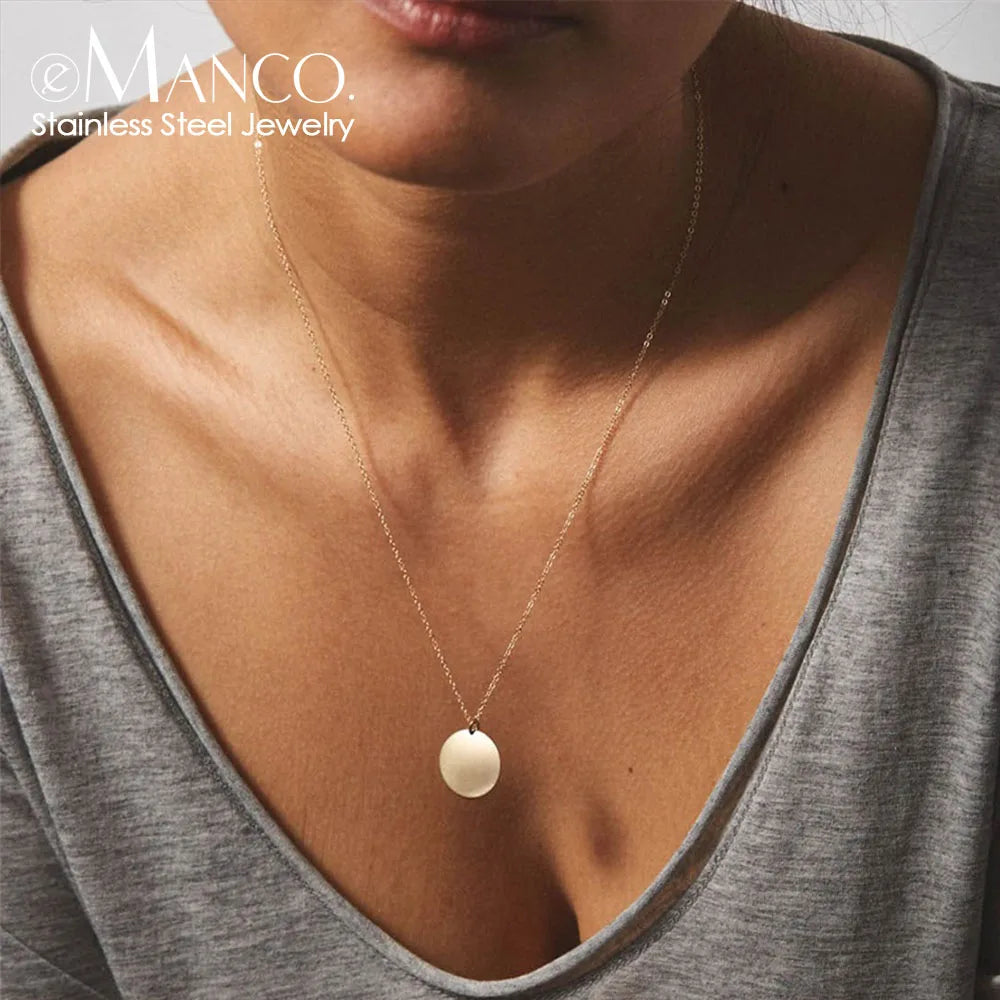 EManco Damen Einfache Runde Anhänger-Halskette Edelstahl Schlüsselbein-Kette Lange Kette Modeschmuck Statement Geschenk für Mädchen