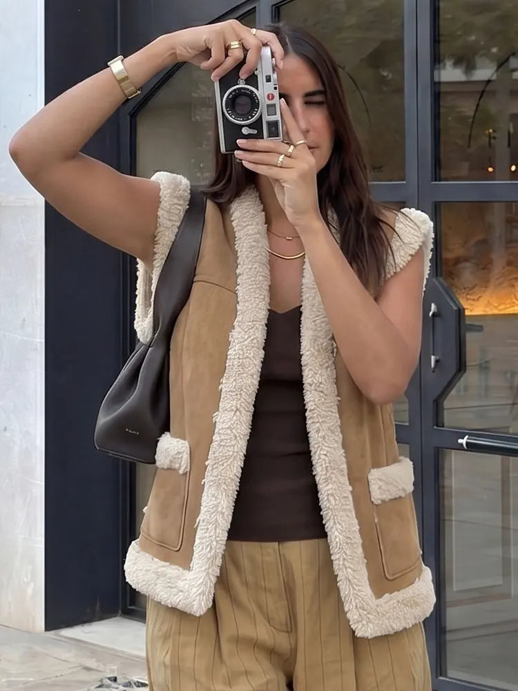 HH Damen Vintage Weste mit Offener Front, Ärmellos, mit Taschen, Frühling Herbst High Street Oberbekleidung, Lässige Urlaubs-Mode Party-Jacke