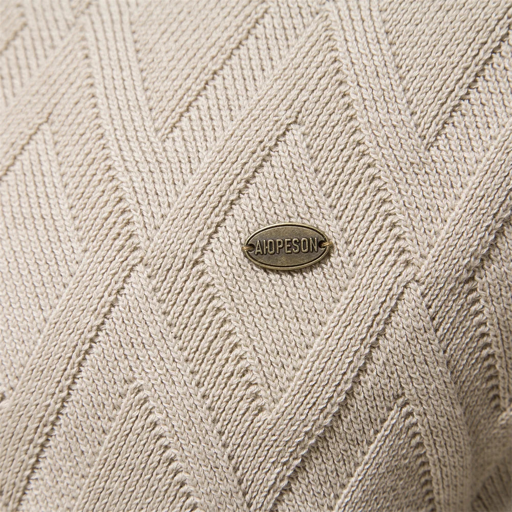 AIOPESON Argyle Grund Männer Pullover Einfarbig Oansatz langarm Gestrickte Männliche Pullover Winter Mode Neue Warme Pullover für Männer