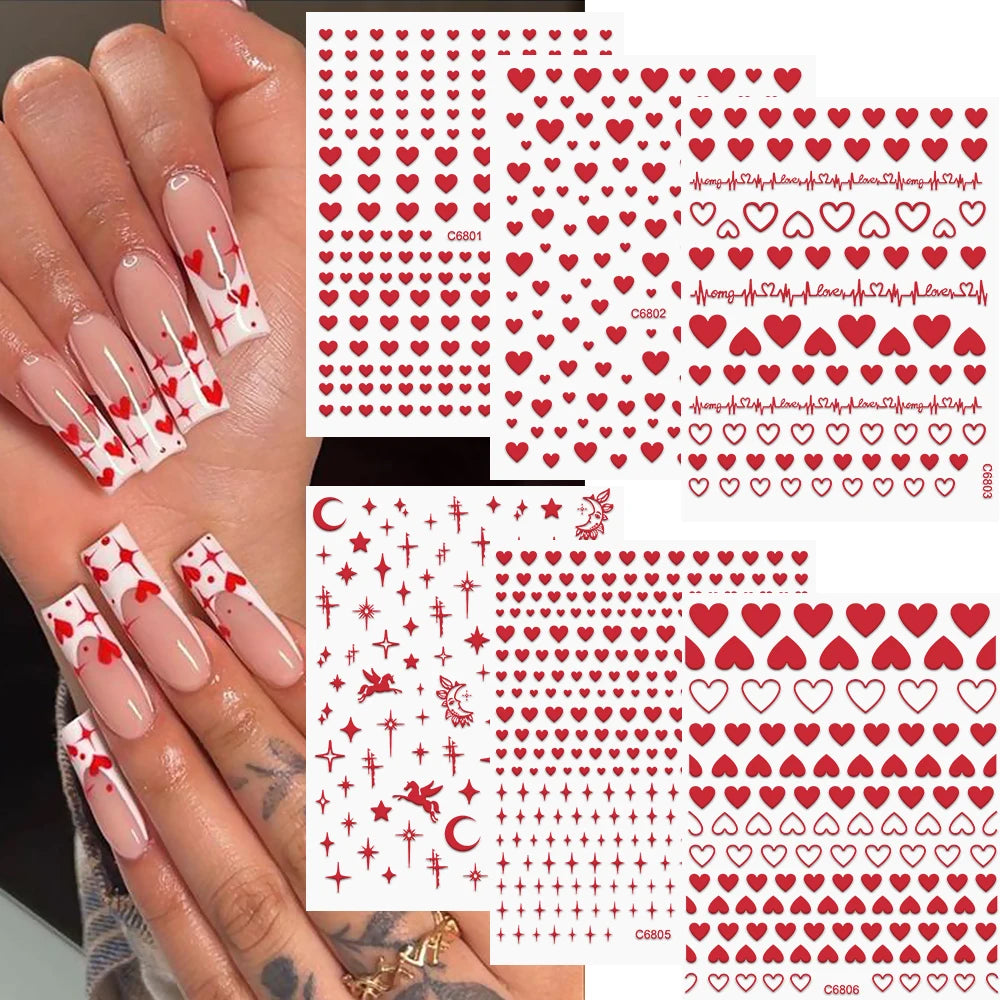 6 Stück 3D Blaue Herz-Nagelaufkleber Bronzierte Gold Silber Stern Mond Sonne Selbstklebende Slider Y2K Nagelkunst Abziehbilder Maniküre Dekoration
